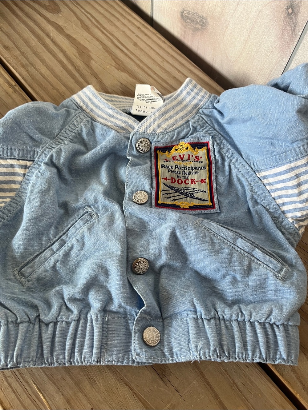 Levi's Light Blue Denim Kids Jacket with Patch and Striped Sleeves